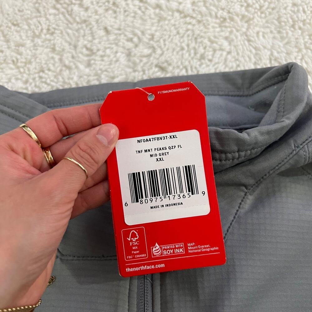 NWT North Face Sweater Mens 2XL Gray Tech 1/4 Zip Fleece Pullover Outdoors Hikin - Picture 6 of 8